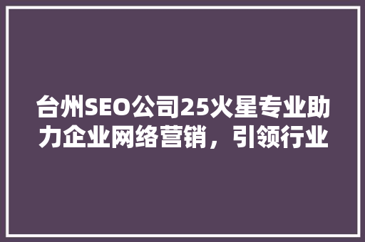 台州SEO公司25火星专业助力企业网络营销，引领行业新风向