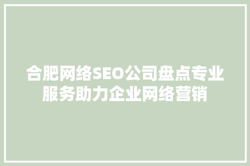 合肥网络SEO公司盘点专业服务助力企业网络营销