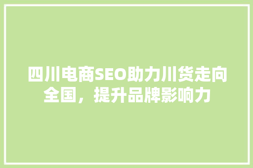 四川电商SEO助力川货走向全国，提升品牌影响力