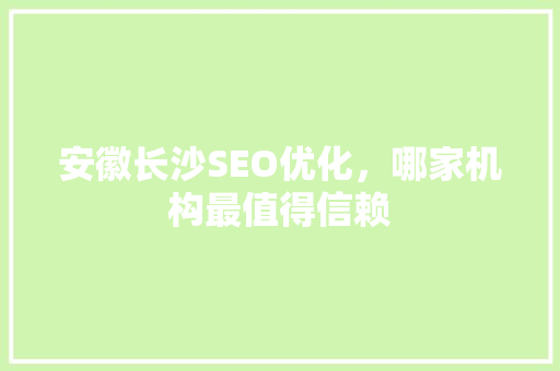 安徽长沙SEO优化，哪家机构最值得信赖