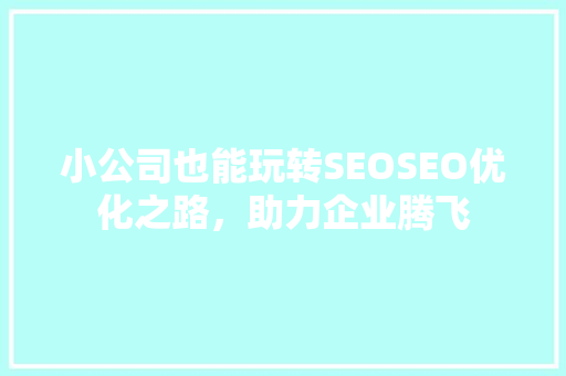 小公司也能玩转SEOSEO优化之路，助力企业腾飞