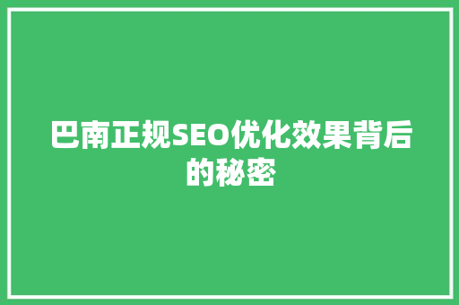 巴南正规SEO优化效果背后的秘密