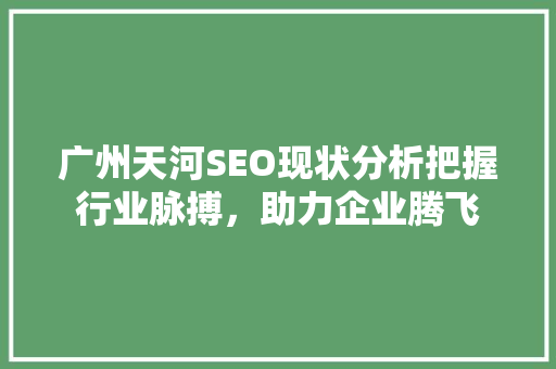 广州天河SEO现状分析把握行业脉搏，助力企业腾飞