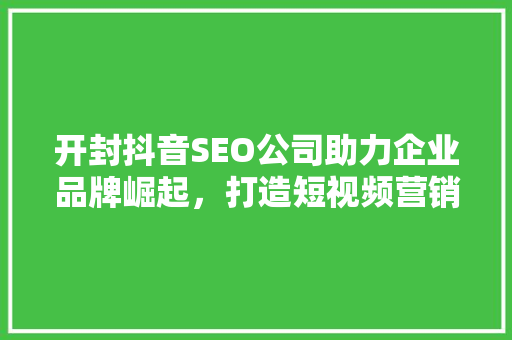 开封抖音SEO公司助力企业品牌崛起，打造短视频营销新格局