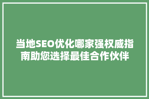 当地SEO优化哪家强权威指南助您选择最佳合作伙伴