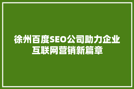 徐州百度SEO公司助力企业互联网营销新篇章
