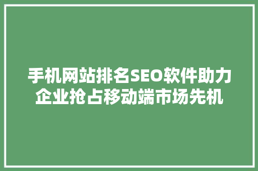 手机网站排名SEO软件助力企业抢占移动端市场先机