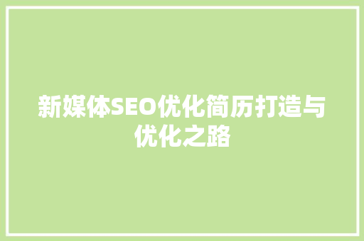新媒体SEO优化简历打造与优化之路