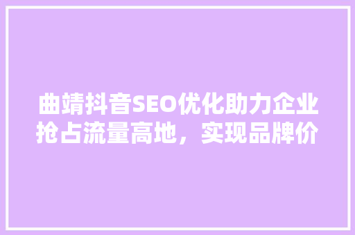 曲靖抖音SEO优化助力企业抢占流量高地，实现品牌价值最大化