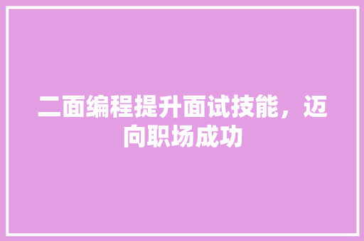 二面编程提升面试技能，迈向职场成功