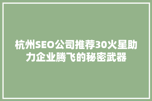 杭州SEO公司推荐30火星助力企业腾飞的秘密武器