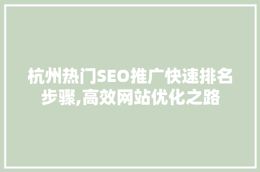 杭州热门SEO推广快速排名步骤,高效网站优化之路