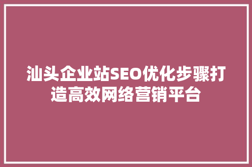 汕头企业站SEO优化步骤打造高效网络营销平台