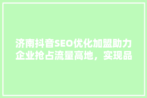 济南抖音SEO优化加盟助力企业抢占流量高地，实现品牌腾飞