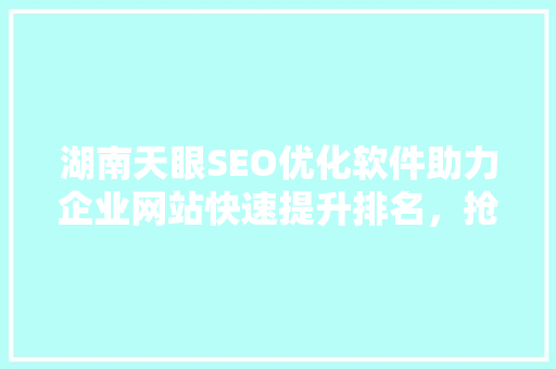 湖南天眼SEO优化软件助力企业网站快速提升排名，抢占市场先机