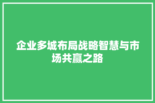 企业多城布局战略智慧与市场共赢之路