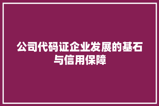 公司代码证企业发展的基石与信用保障