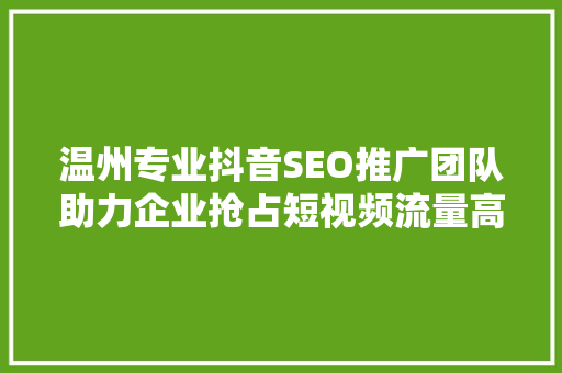 温州专业抖音SEO推广团队助力企业抢占短视频流量高地  第1张