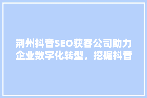 荆州抖音SEO获客公司助力企业数字化转型，挖掘抖音营销潜能