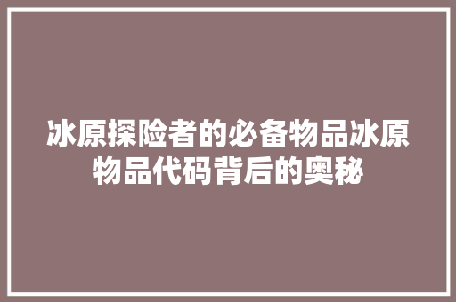 冰原探险者的必备物品冰原物品代码背后的奥秘