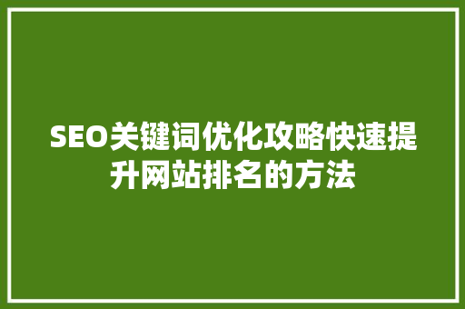 SEO关键词优化攻略快速提升网站排名的方法