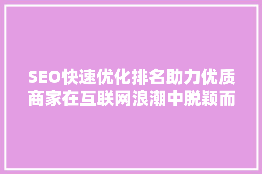 SEO快速优化排名助力优质商家在互联网浪潮中脱颖而出