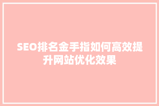 SEO排名金手指如何高效提升网站优化效果
