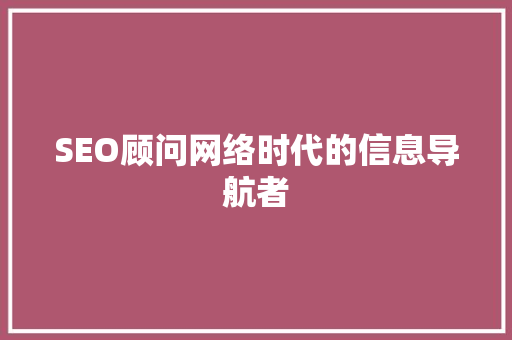 SEO顾问网络时代的信息导航者