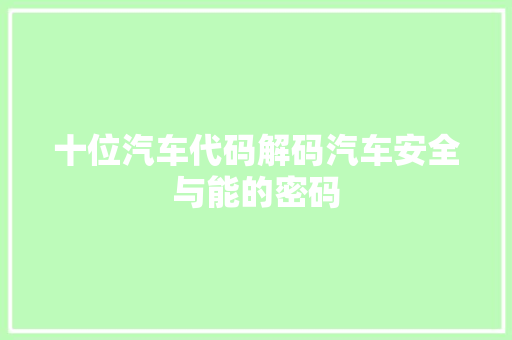 十位汽车代码解码汽车安全与能的密码