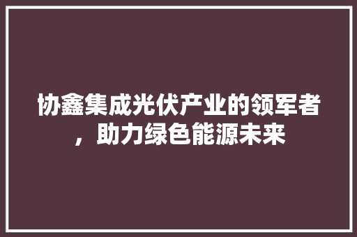 协鑫集成光伏产业的领军者，助力绿色能源未来