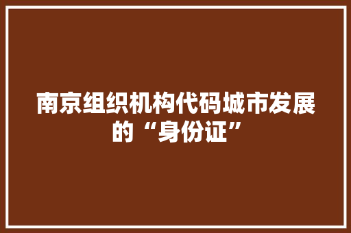 南京组织机构代码城市发展的“身份证”