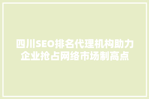 四川SEO排名代理机构助力企业抢占网络市场制高点