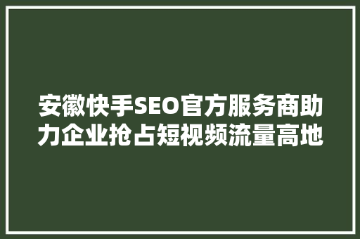 安徽快手SEO官方服务商助力企业抢占短视频流量高地