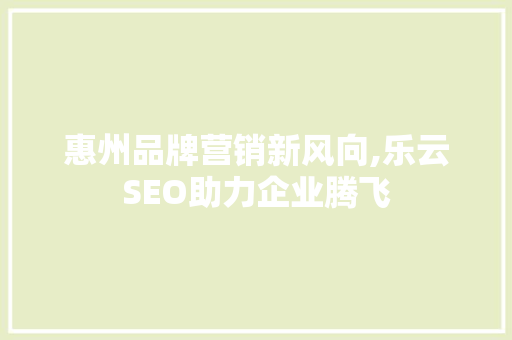 惠州品牌营销新风向,乐云SEO助力企业腾飞