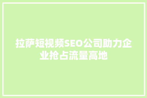 拉萨短视频SEO公司助力企业抢占流量高地