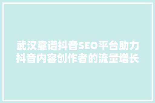 武汉靠谱抖音SEO平台助力抖音内容创作者的流量增长之路