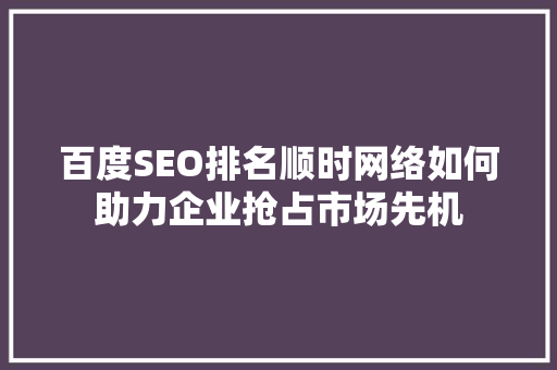 百度SEO排名顺时网络如何助力企业抢占市场先机