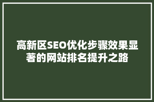 高新区SEO优化步骤效果显著的网站排名提升之路