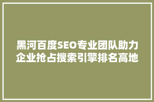 黑河百度SEO专业团队助力企业抢占搜索引擎排名高地