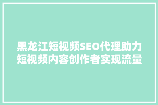 黑龙江短视频SEO代理助力短视频内容创作者实现流量突围