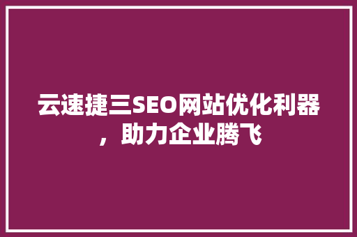 云速捷三SEO网站优化利器，助力企业腾飞