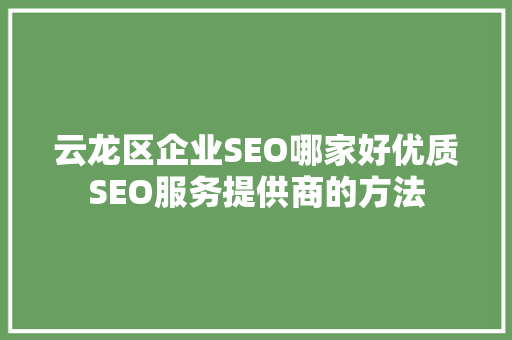 云龙区企业SEO哪家好优质SEO服务提供商的方法