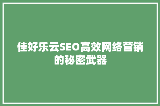 佳好乐云SEO高效网络营销的秘密武器