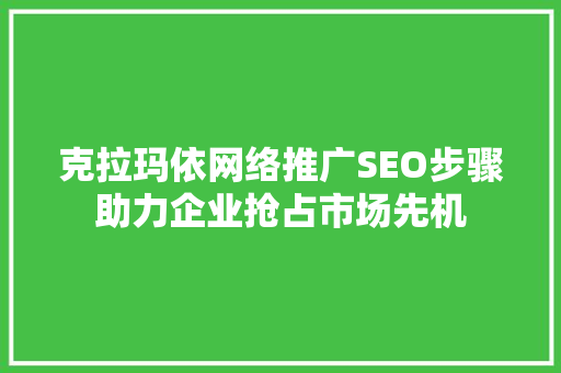 克拉玛依网络推广SEO步骤助力企业抢占市场先机