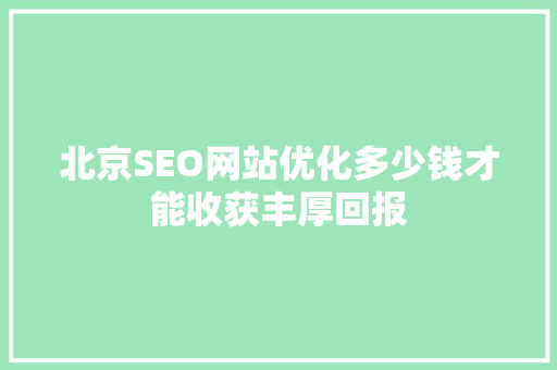 北京SEO网站优化多少钱才能收获丰厚回报