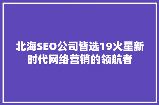 北海SEO公司皆选19火星新时代网络营销的领航者