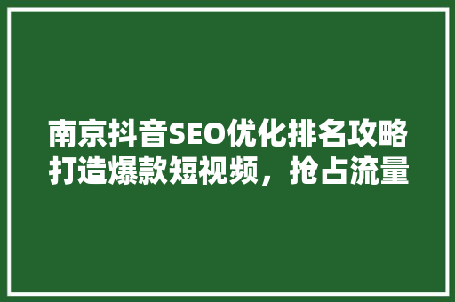 南京抖音SEO优化排名攻略打造爆款短视频，抢占流量高地