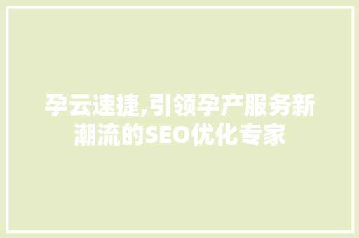 孕云速捷,引领孕产服务新潮流的SEO优化专家