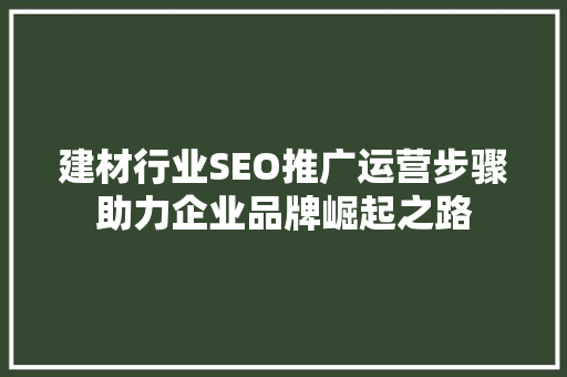 建材行业SEO推广运营步骤助力企业品牌崛起之路