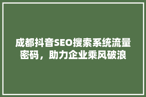 成都抖音SEO搜索系统流量密码，助力企业乘风破浪  第1张